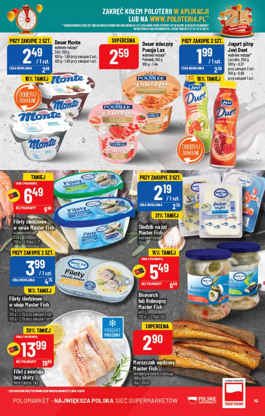 Gazetka promocyjna PoloMarket - Gazetka pomocyjna - ważna 28.09 do 04.10.2022 - strona 19 - produkty: Deser, Filet z mintaja, Miecz, Mintaj, Monte, Olej, Por, Ser