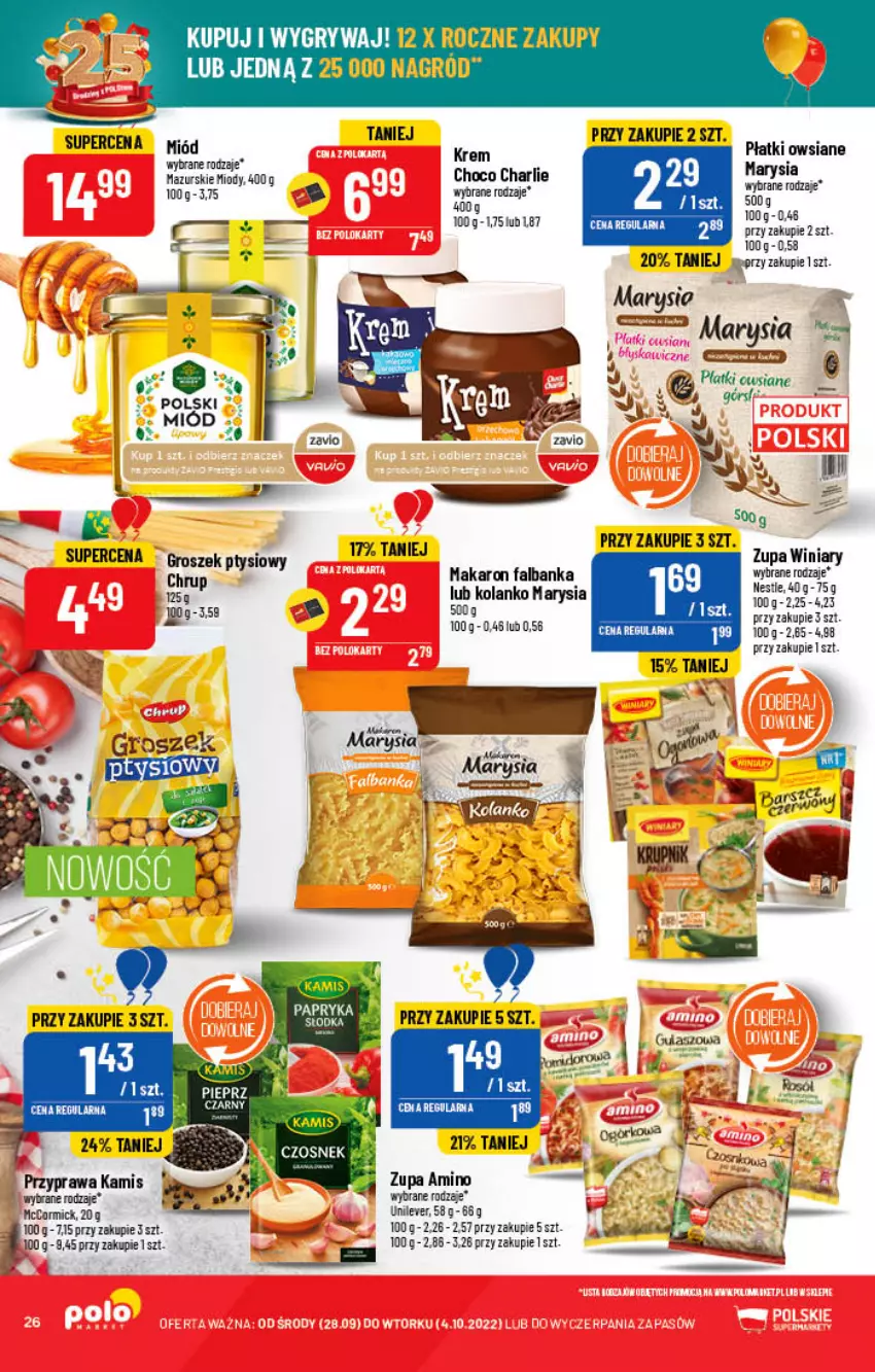 Gazetka promocyjna PoloMarket - Gazetka pomocyjna - ważna 28.09 do 04.10.2022 - strona 26 - produkty: Fa, Groszek, Kamis, Makaron, Pieprz, Winiary, Zupa