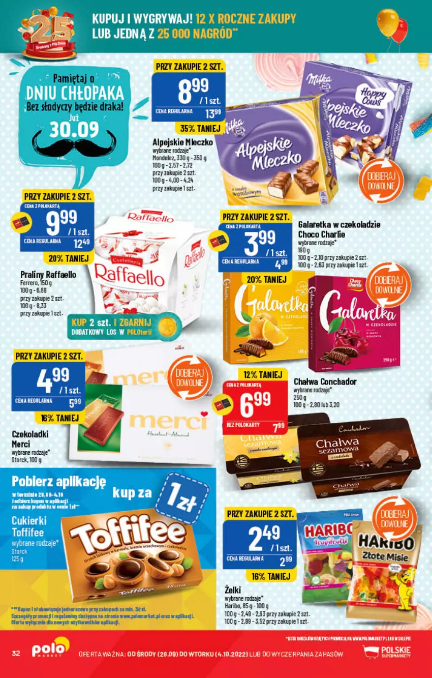 Gazetka promocyjna PoloMarket - Gazetka pomocyjna - ważna 28.09 do 04.10.2022 - strona 32 - produkty: Cukier, Cukierki, Fa, Ferrero, Gala, Galaretka, Haribo, Merci, Mleczko, Piec, Praliny, Raffaello