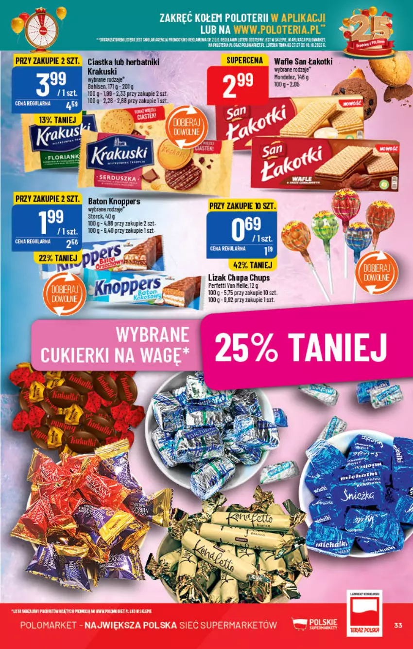 Gazetka promocyjna PoloMarket - Gazetka pomocyjna - ważna 28.09 do 04.10.2022 - strona 33 - produkty: Chupa Chups, Ciastka, Herbatniki, Wafle