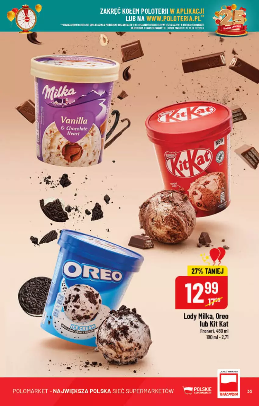 Gazetka promocyjna PoloMarket - Gazetka pomocyjna - ważna 28.09 do 04.10.2022 - strona 35 - produkty: Kit Kat, Lody, Milka, Oreo