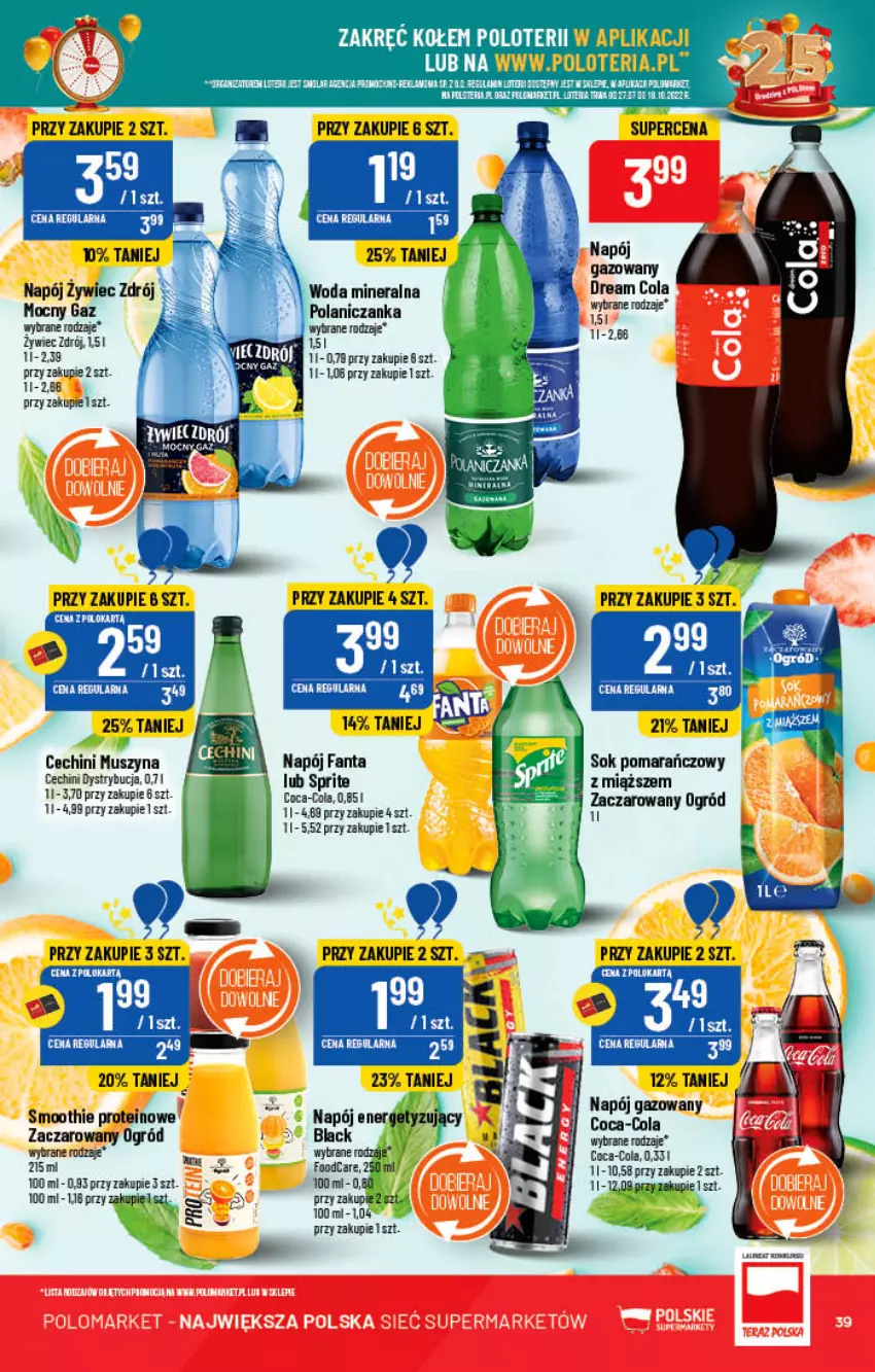 Gazetka promocyjna PoloMarket - Gazetka pomocyjna - ważna 28.09 do 04.10.2022 - strona 39 - produkty: Coca-Cola, Fa, Fanta, Lack, Mus, Napój, Ogród, Sok, Sok pomarańczowy, Sprite, Szyna, Woda, Woda mineralna