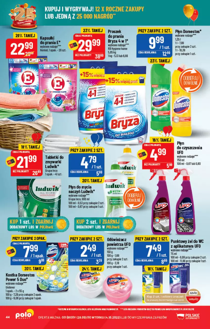 Gazetka promocyjna PoloMarket - Gazetka pomocyjna - ważna 28.09 do 04.10.2022 - strona 44 - produkty: Bryza, Domestos, LANA, Ludwik, Płyn do mycia, Tablet, Top