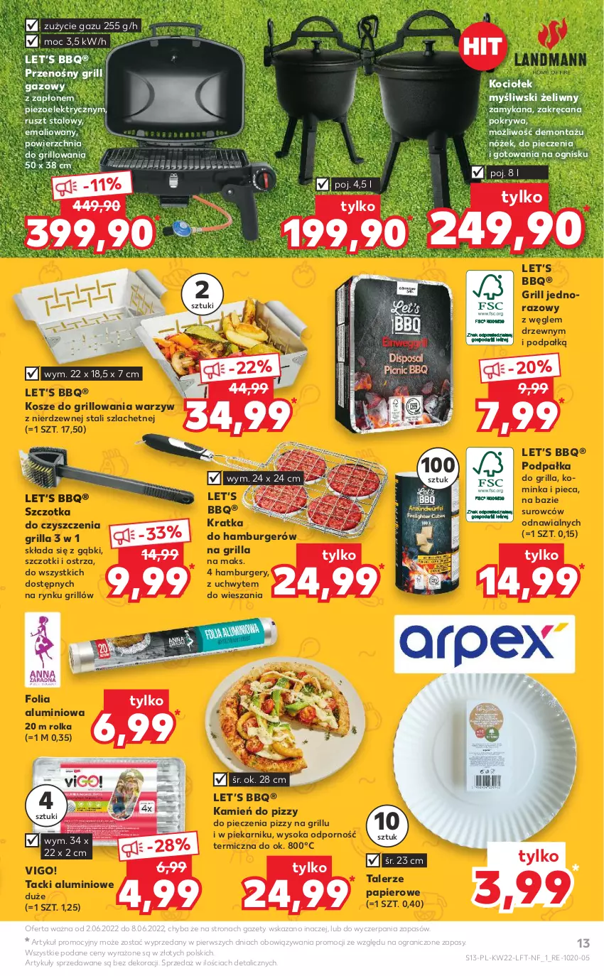 Gazetka promocyjna Kaufland - OFERTA TYGODNIA - ważna 02.06 do 08.06.2022 - strona 13 - produkty: Burger, Folia aluminiowa, Gra, Grill, Grill gazowy, Hamburger, Inka, Koc, Kosz, Papier, Piec, Piekarnik, Pokrywa, Por, Sok, Szczotka, Talerz