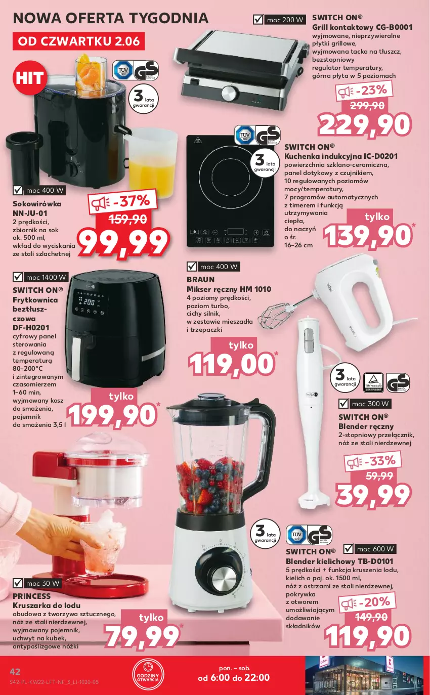 Gazetka promocyjna Kaufland - OFERTA TYGODNIA - ważna 02.06 do 08.06.2022 - strona 42 - produkty: Blender, Blender ręczny, Braun, Gra, Grill, Grill kontaktowy, Kosz, Kruszarka do lodu, Kubek, Mikser, Mikser ręczny, Płyta, Pojemnik, Ser, Sok, Top