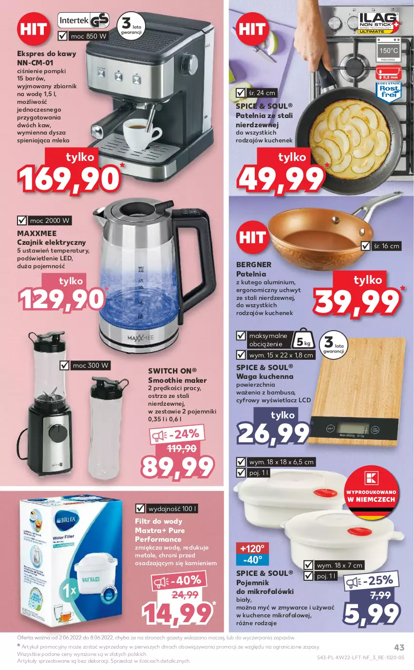 Gazetka promocyjna Kaufland - OFERTA TYGODNIA - ważna 02.06 do 08.06.2022 - strona 43 - produkty: Czajnik, Czajnik elektryczny, Fa, Gra, Mleko, Patelnia, Pojemnik, Pur, Smoothie, Waga