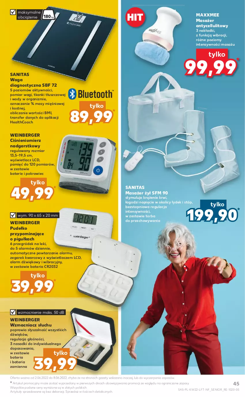 Gazetka promocyjna Kaufland - OFERTA TYGODNIA - ważna 02.06 do 08.06.2022 - strona 45 - produkty: Bateria, Ciśnieniomierz, Gra, Masażer, Pokrowiec, Pudełko, Szal, Top, Torba, Tran, Waga, Wagi, Wzmacniacz słuchu, Zegar, Zegarek