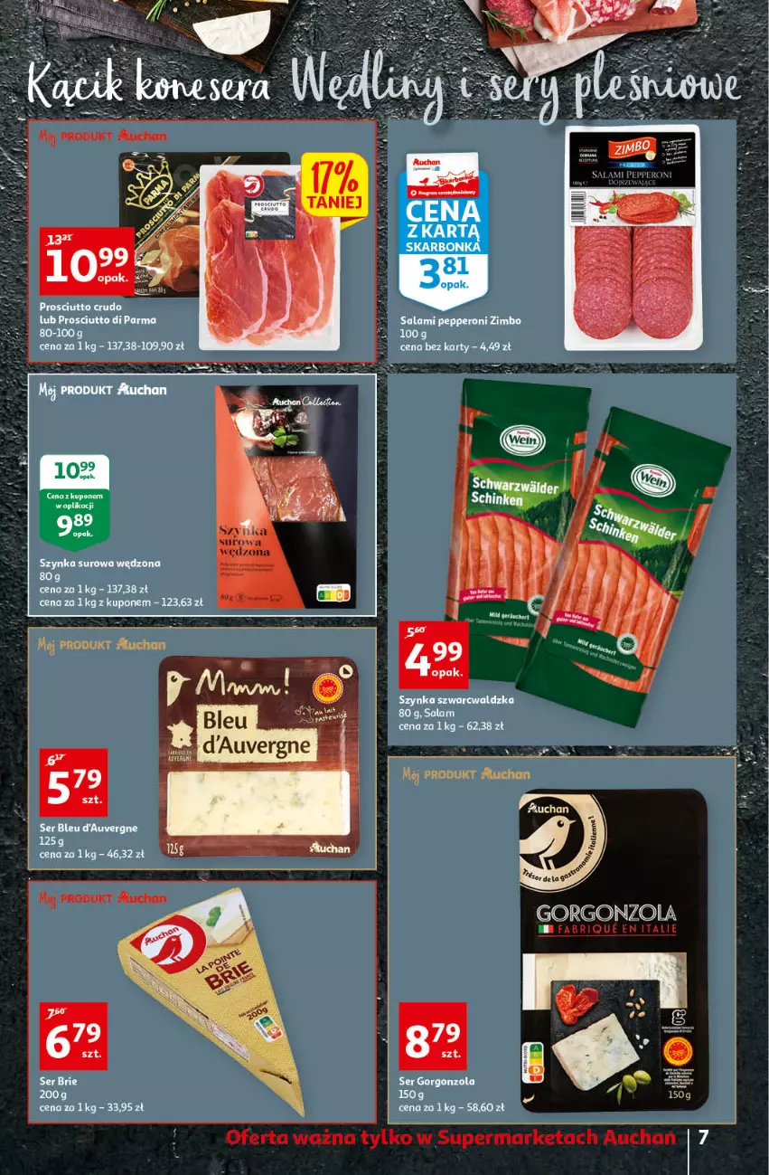 Gazetka promocyjna Auchan - przeNISKIE CENY czas na przepyszności Supermarkety - ważna 17.03 do 23.03.2022 - strona 7 - produkty: Brie, Fa, Gorgonzola, Salami, Ser, Szynka