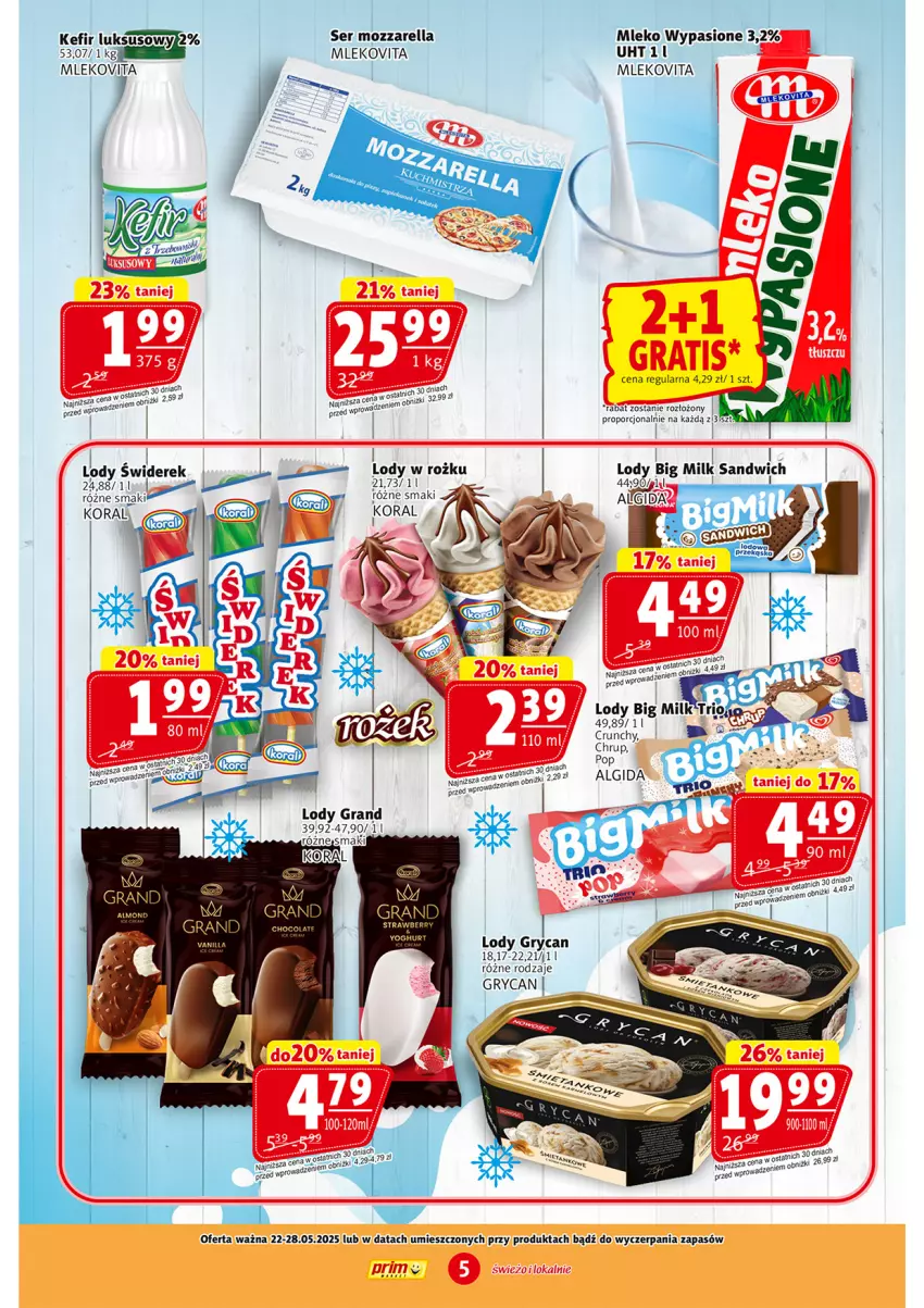 Gazetka promocyjna Prim Market - ważna 22.05 do 28.05.2025 - strona 5 - produkty: Algida, Big Milk, Gra, Gry, Kefir, LG, Lody, Mleko, Mlekovita, Mozzarella, Ser