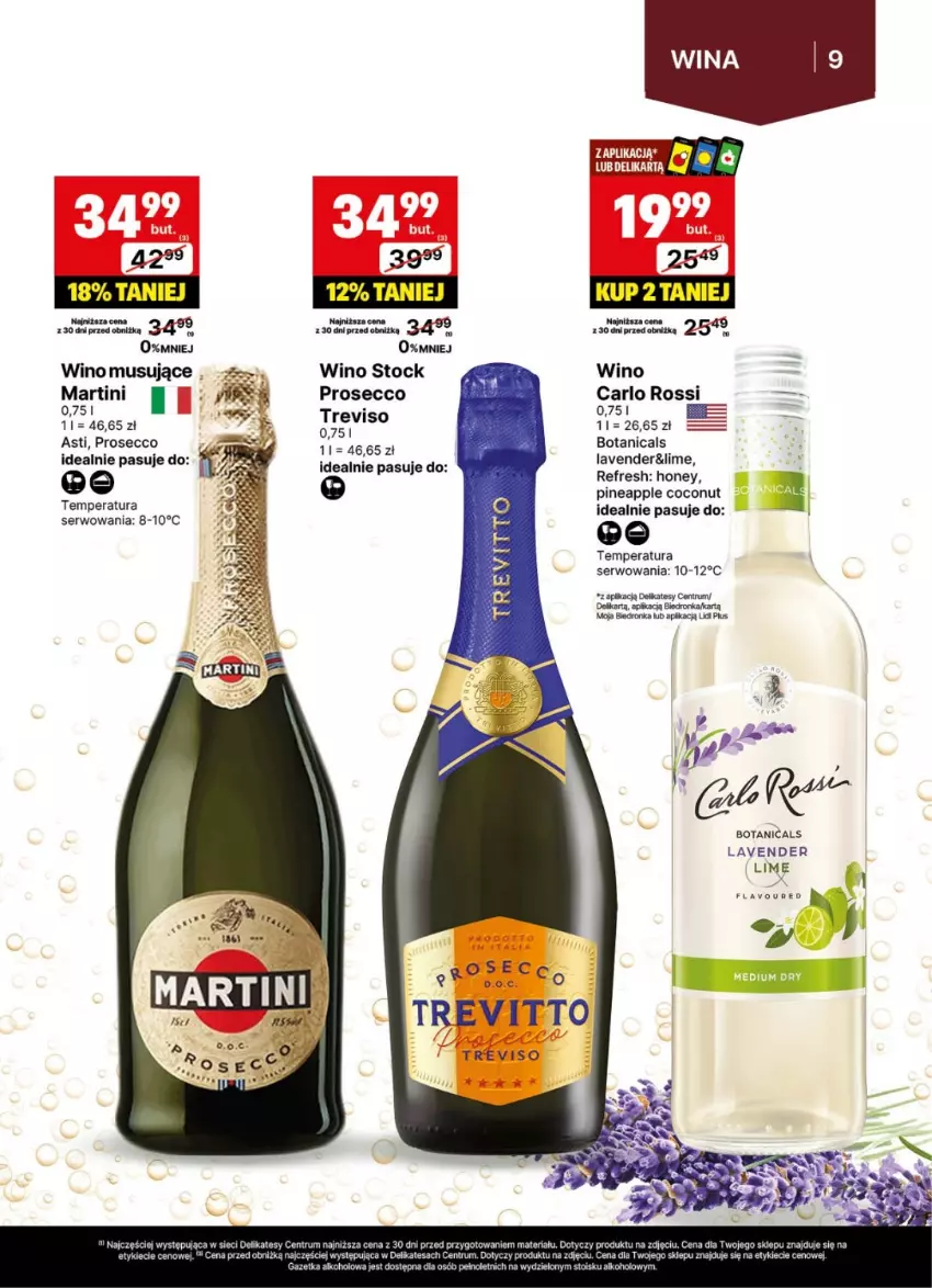 Gazetka promocyjna Delikatesy Centrum - Delibarek DC28-DC29 - ważna 07.07 do 20.07.2025 - strona 9 - produkty: Carlo Rossi, Martini, Mus, Prosecco, Rum, Ser, Stock, Wino, Wino musujące