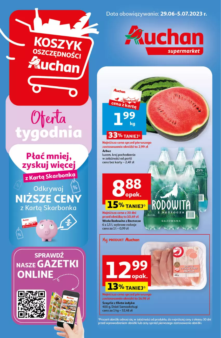 Gazetka promocyjna Auchan - Gazetka Oferta Tygodnia Supermarket Auchan - ważna 29.06 do 05.07.2023 - strona 1 - produkty: Arbuz, Woda