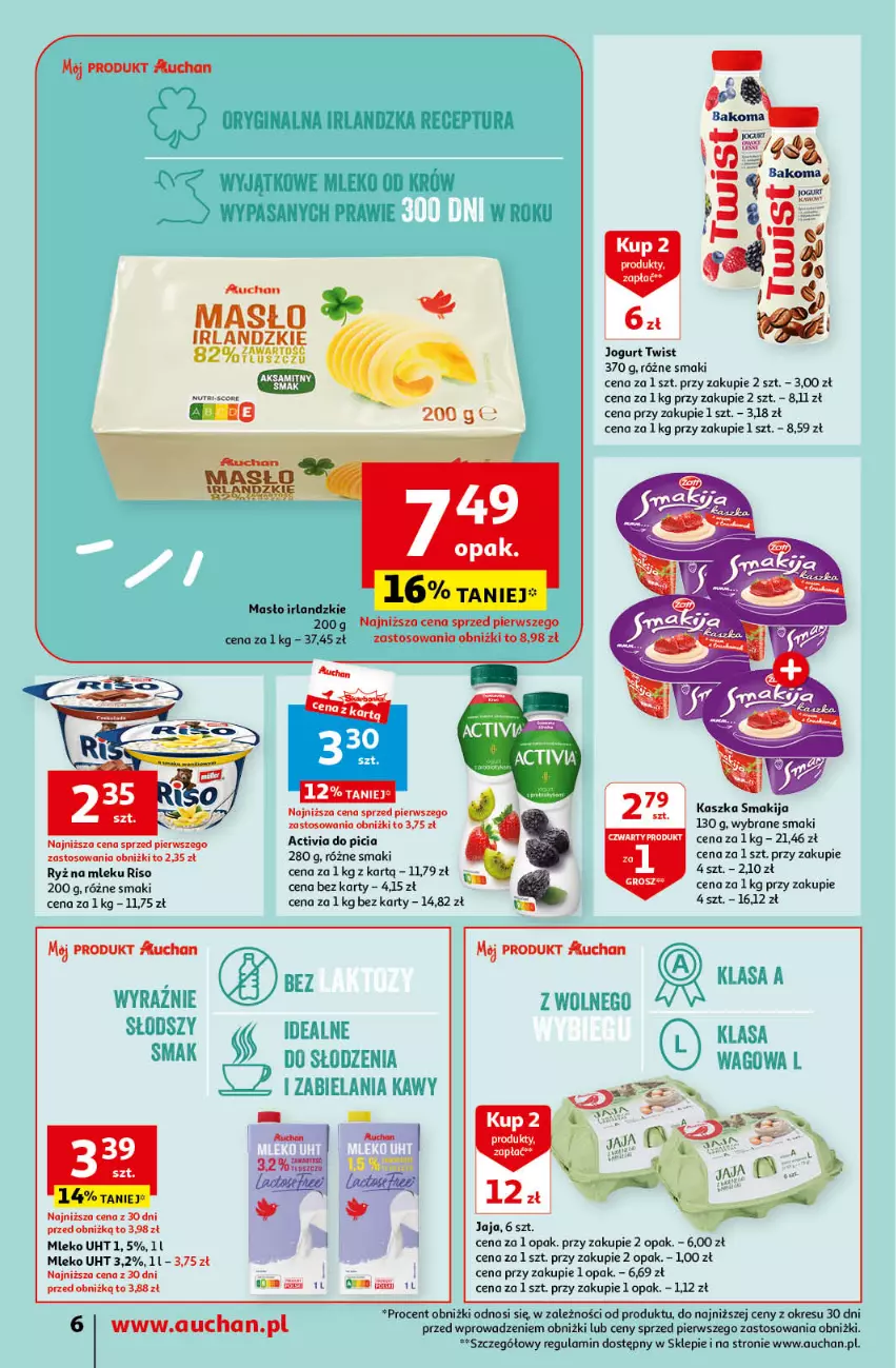 Gazetka promocyjna Auchan - Gazetka Oferta Tygodnia Supermarket Auchan - ważna 29.06 do 05.07.2023 - strona 6 - produkty: Activia, Gin, Jaja, Jogurt, LG, Masło, Mleko, Ryż, Ryż na mleku, Smakija