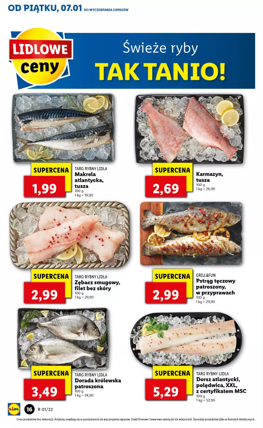 Gazetka promocyjna Lidl - GAZETKA - ważna 07.01 do 09.01.2022 - strona 16 - produkty: Dorsz, Polędwica, Pstrąg, Pstrąg tęczowy, Tusz