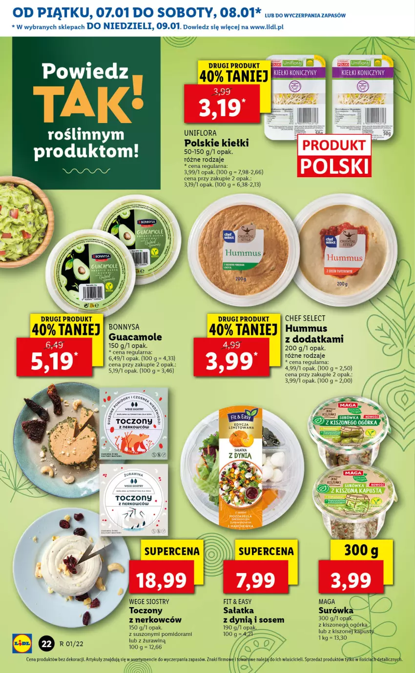 Gazetka promocyjna Lidl - GAZETKA - ważna 07.01 do 09.01.2022 - strona 22 - produkty: Amol, Dynią, Flora, Hummus, Kiełki, Mus, Sałat, Sałatka, Sos