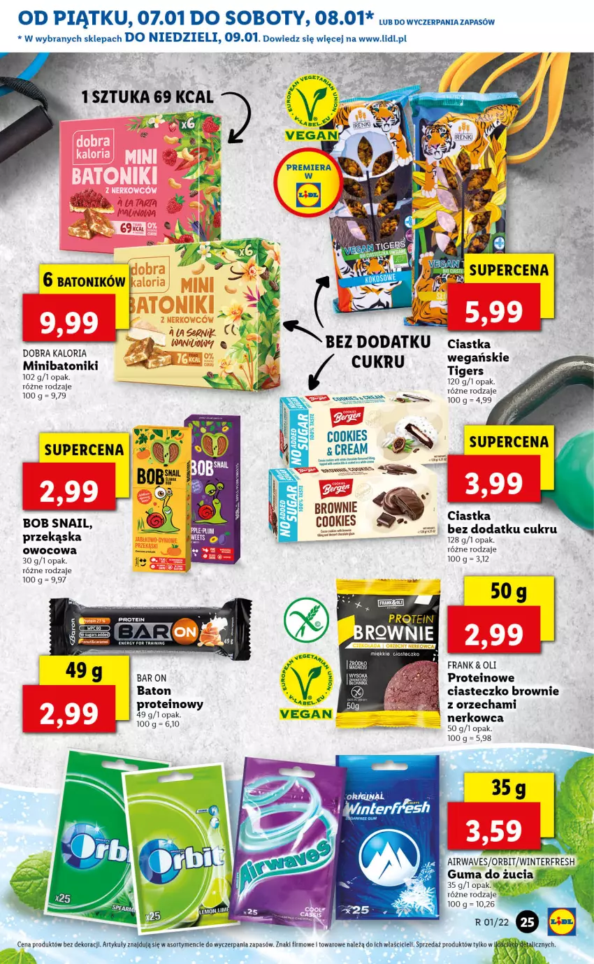 Gazetka promocyjna Lidl - GAZETKA - ważna 07.01 do 09.01.2022 - strona 25 - produkty: Baton, Brownie, Ciastka, Guma do żucia, Tiger, Tonik