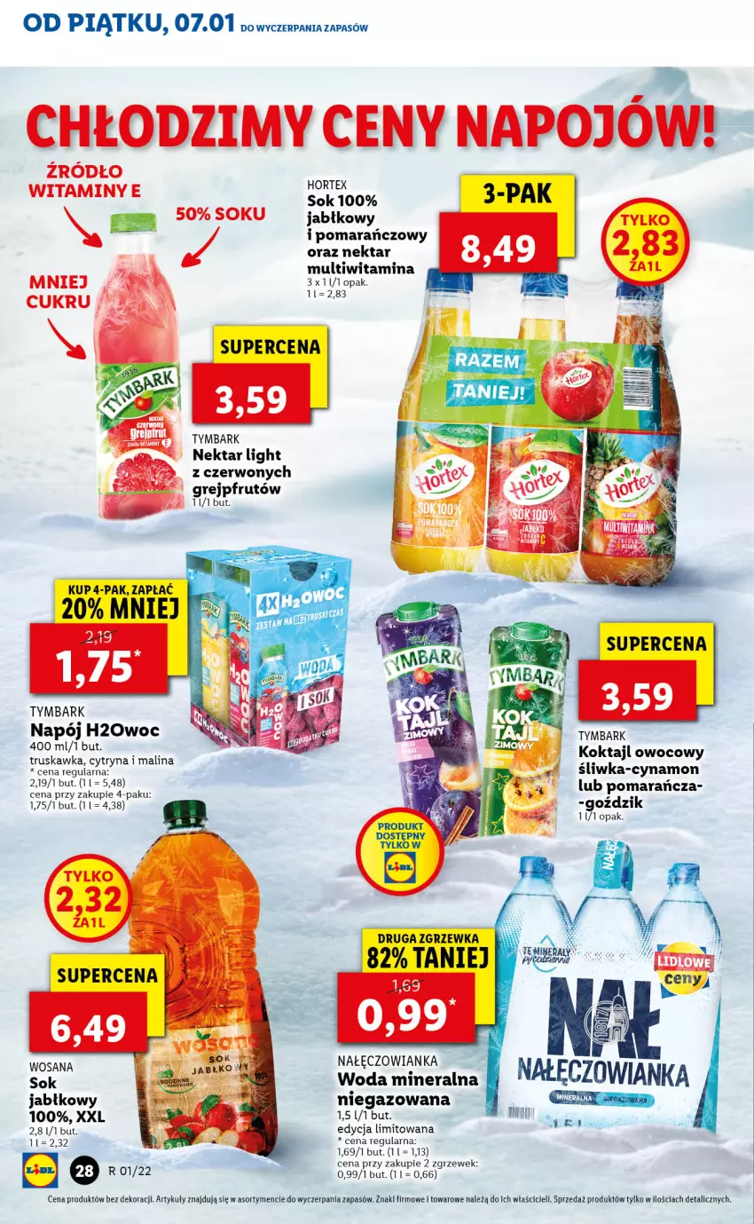 Gazetka promocyjna Lidl - GAZETKA - ważna 07.01 do 09.01.2022 - strona 28 - produkty: Grejpfrut, Hortex, Nałęczowianka, Napój, Nektar, Sok, Tymbark, Woda, Woda mineralna, Wosana