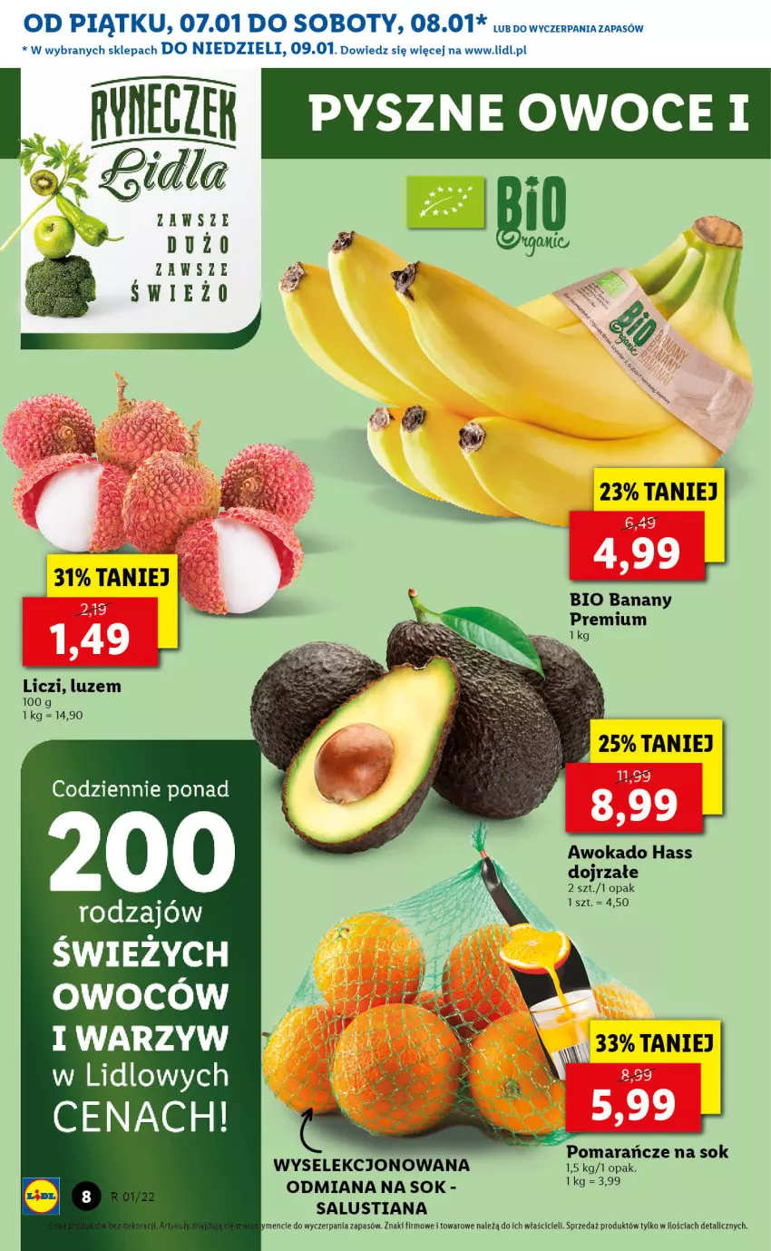 Gazetka promocyjna Lidl - GAZETKA - ważna 07.01 do 09.01.2022 - strona 8 - produkty: Banany, Liczi, LUSTi, Pomarańcze, Sok