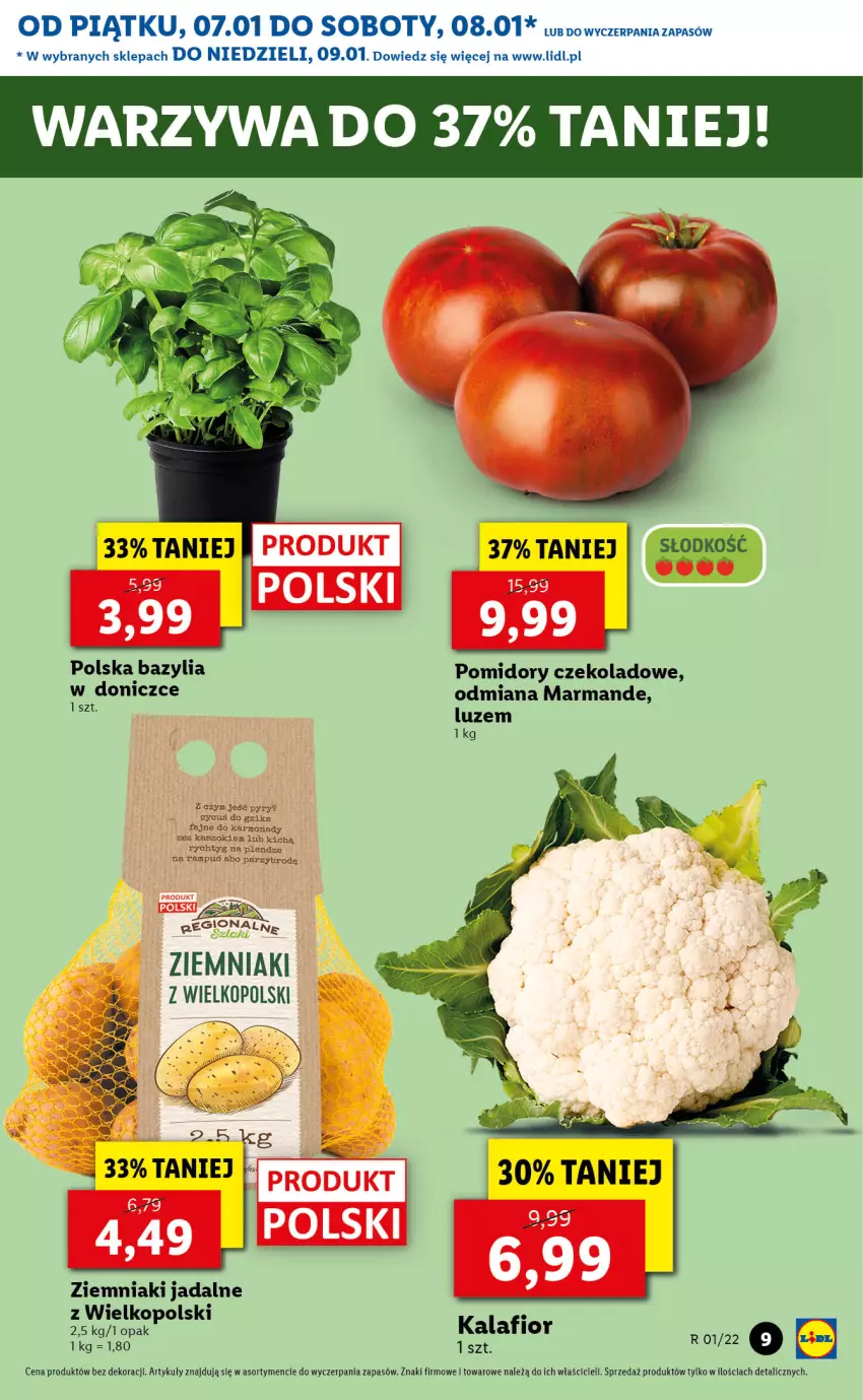 Gazetka promocyjna Lidl - GAZETKA - ważna 07.01 do 09.01.2022 - strona 9 - produkty: Bazyl, Bazylia, Kalafior, Pomidory, Warzywa, Ziemniaki