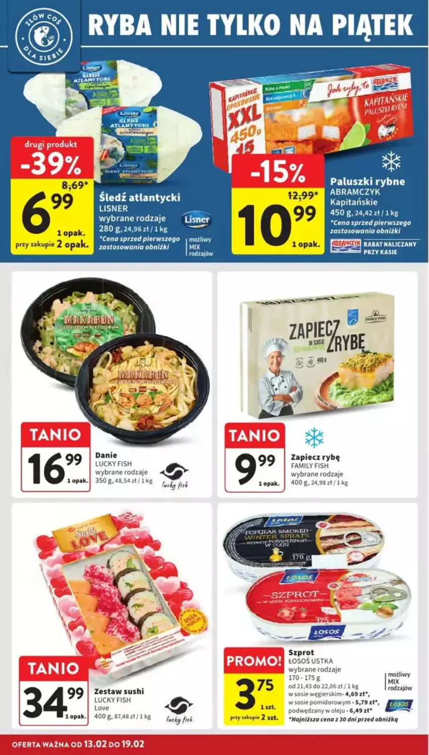 Gazetka promocyjna Intermarche - ważna 13.02 do 19.02.2025 - strona 15 - produkty: Fa, Lisner, Paluszki rybne, Piec, Ryba, Sushi, Szprot