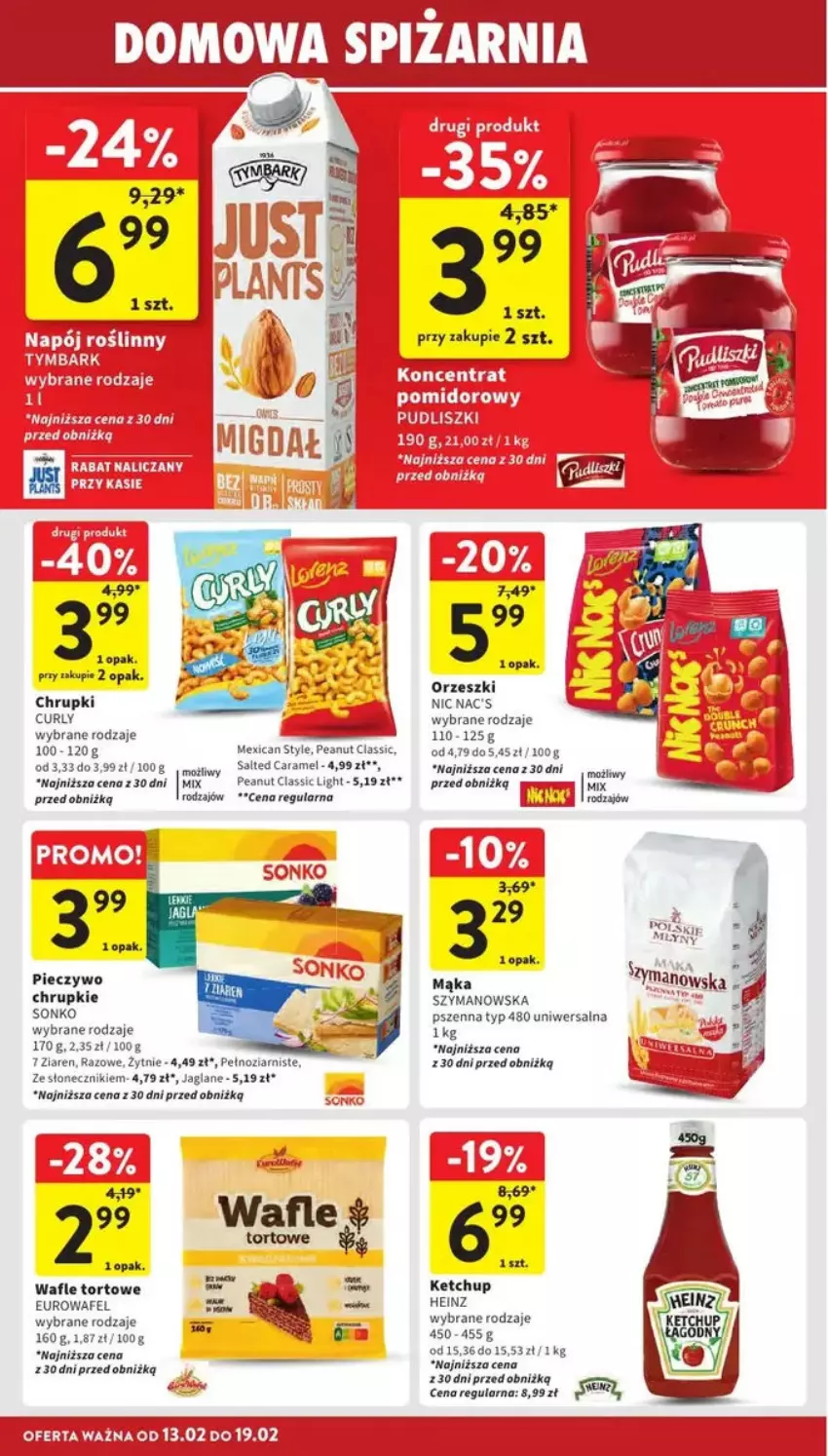 Gazetka promocyjna Intermarche - ważna 13.02 do 19.02.2025 - strona 21 - produkty: Chrupki, Fa, Heinz, Ketchup, Mąka, Orzeszki, Piec, Pieczywo, Pieczywo chrupkie, Pudliszki, Sonko, Wafle, Wafle tortowe