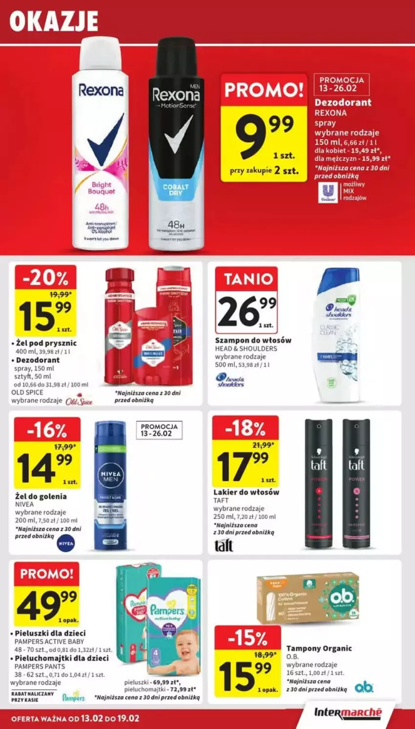 Gazetka promocyjna Intermarche - ważna 13.02 do 19.02.2025 - strona 27 - produkty: Dezodorant, Dzieci, Fa, Lakier, Lakier do włosów, Majtki, Nivea, Pampers, Pieluchomajtki, Rexona, Szampon, Taft, Tampony