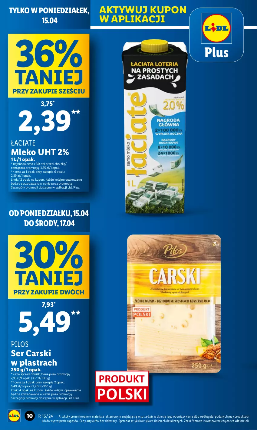 Gazetka promocyjna Lidl - GAZETKA - ważna 15.04 do 17.04.2024 - strona 10 - produkty: Cars, Mleko, Olej, Pilos, Ser