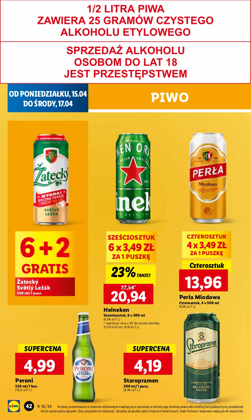 Gazetka promocyjna Lidl - GAZETKA - ważna 15.04 do 17.04.2024 - strona 42 - produkty: Gra, Heineken, Perła, Piwo