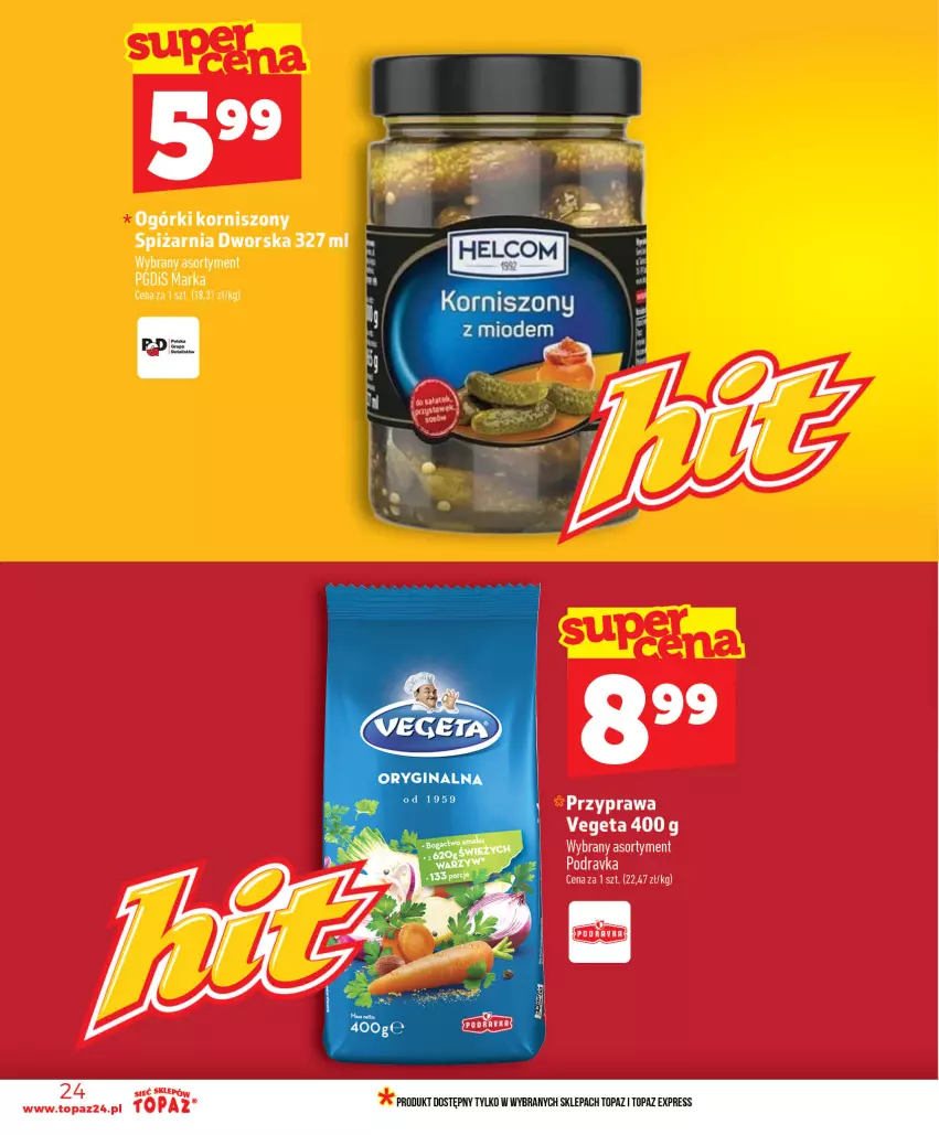 Gazetka promocyjna Topaz - Gazetka - ważna 16.07 do 22.07.2026 - strona 24 - produkty: Korniszony, Top, Vegeta