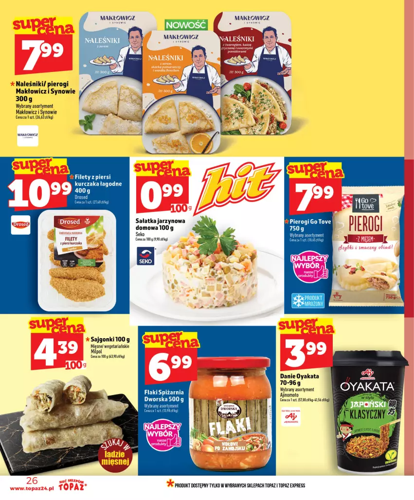 Gazetka promocyjna Topaz - Gazetka - ważna 16.07 do 22.07.2026 - strona 26 - produkty: Flaki, Kurczak, Naleśniki, Pierogi, Sajgonki, Sałat, Sałatka, SEKO, Top