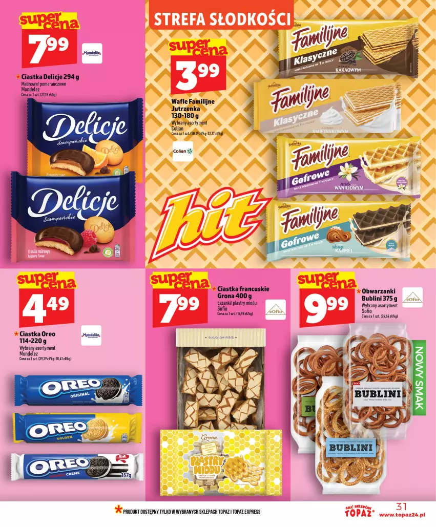 Gazetka promocyjna Topaz - Gazetka - ważna 16.07 do 22.07.2026 - strona 31 - produkty: Ciastka, Delicje, Fa, Jutrzenka, Oreo, Top, Wafle