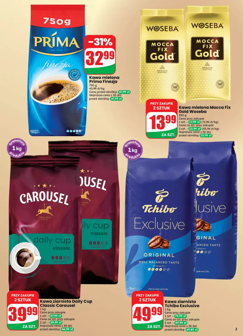 Gazetka promocyjna Dino - Weekendowe okazje - ważna 14.08 do 14.08.2026 - strona 3 - produkty: Kawa, Kawa mielona, Kawa ziarnista, Mocca Fix Gold, Prima, Tchibo, Woseba