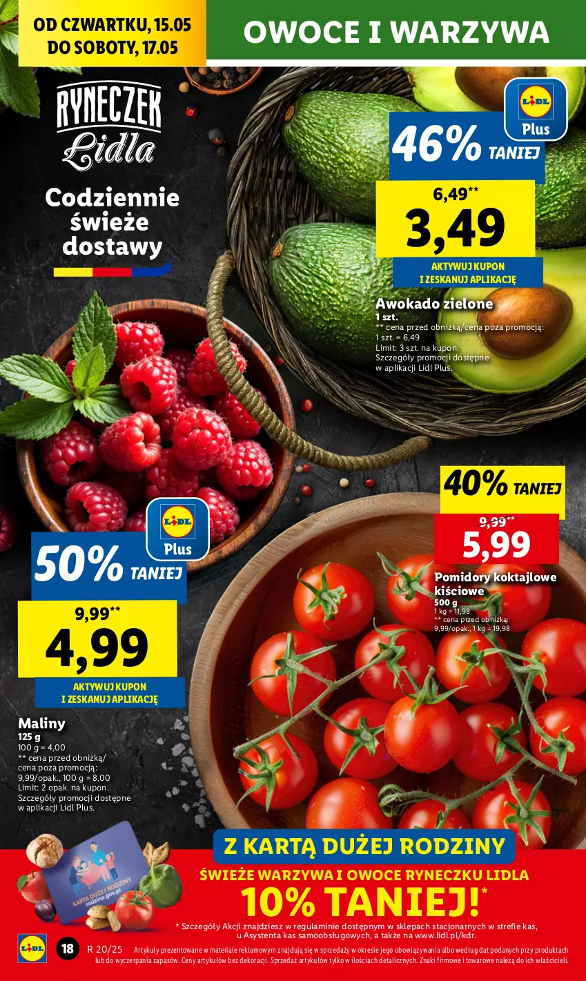 Gazetka promocyjna Lidl - GAZETKA - ważna 15.05 do 17.05.2025 - strona 20 - produkty: Maliny, Owoce, Pomidory, Warzywa, Warzywa i owoce