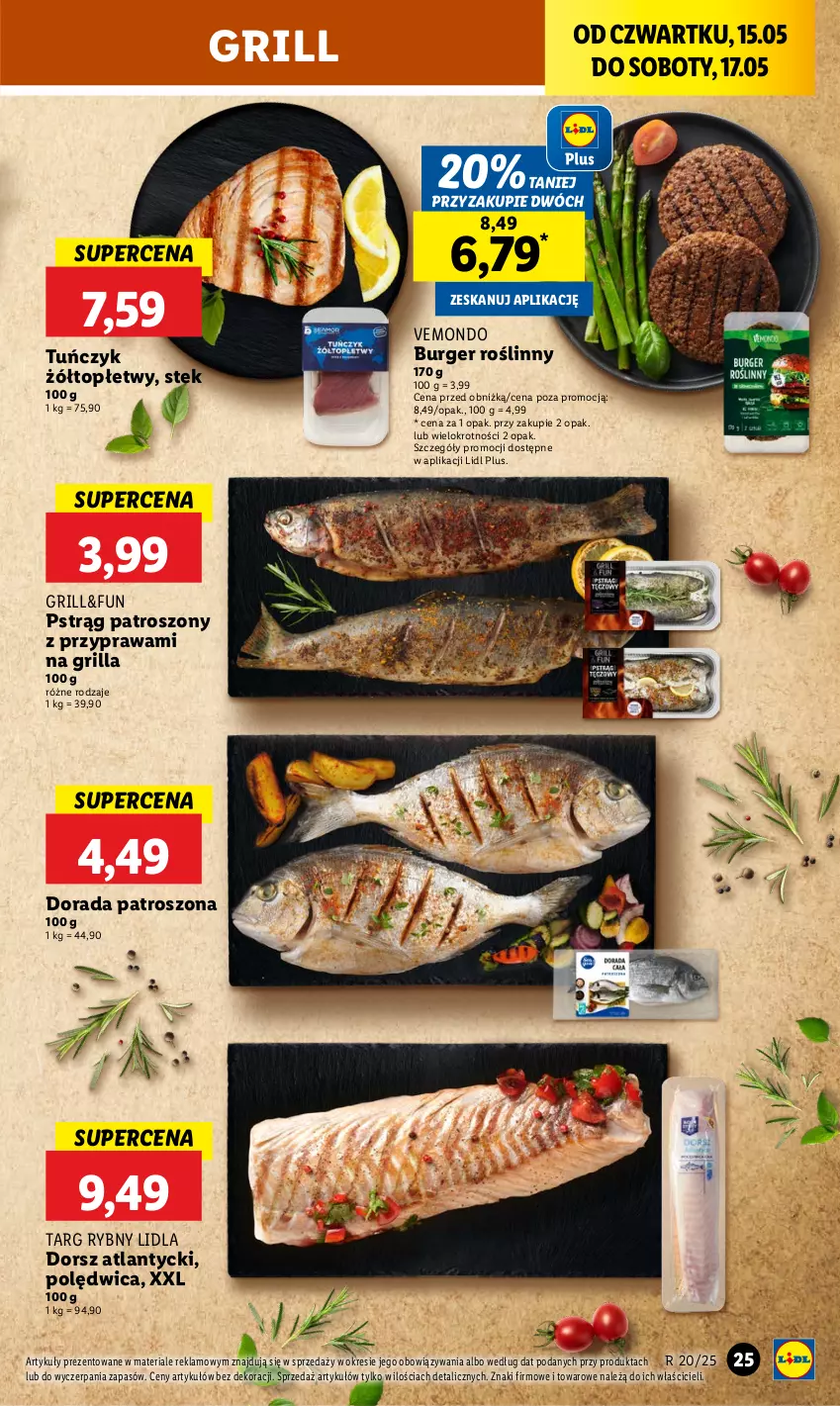 Gazetka promocyjna Lidl - GAZETKA - ważna 15.05 do 17.05.2025 - strona 29 - produkty: Burger, Dorsz, Grill, Polędwica, Pstrąg, Stek, Top, Tuńczyk