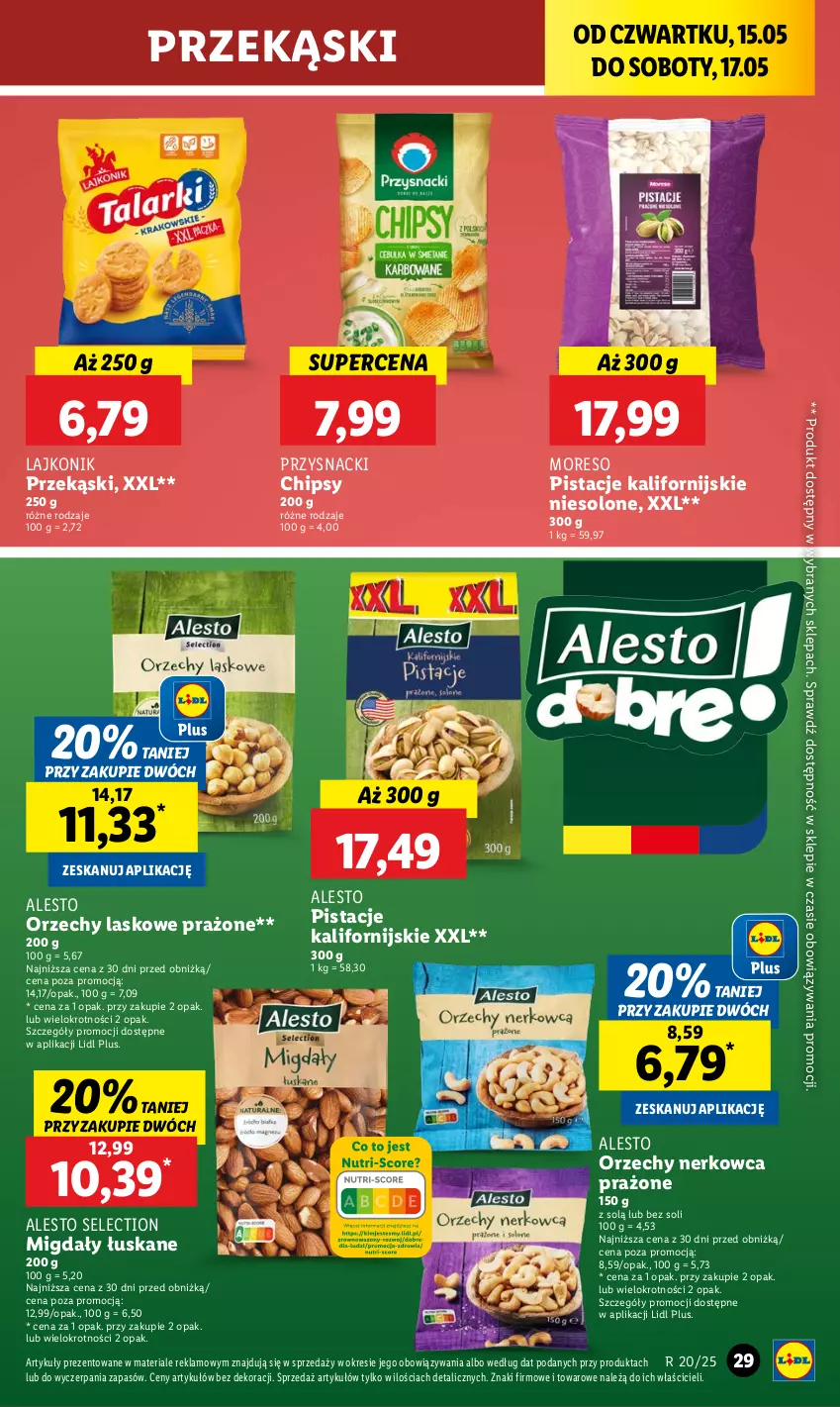Gazetka promocyjna Lidl - GAZETKA - ważna 15.05 do 17.05.2025 - strona 33 - produkty: Chipsy, Lajkonik, Migdały, Migdały łuskane, Pistacje, Przysnacki