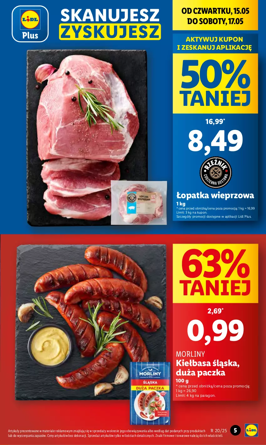 Gazetka promocyjna Lidl - GAZETKA - ważna 15.05 do 17.05.2025 - strona 5 - produkty: Kiełbasa, Kiełbasa śląska, Morliny