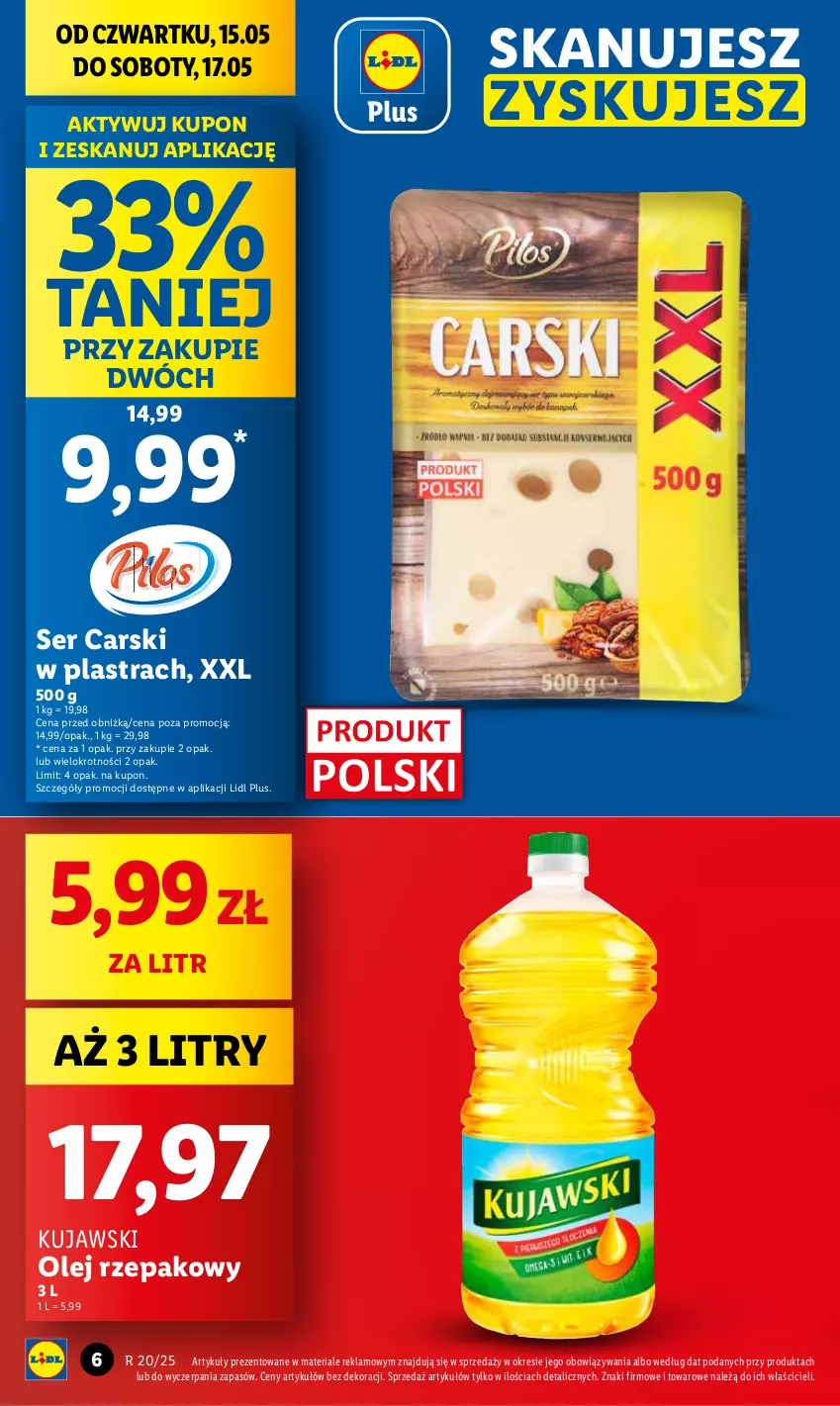 Gazetka promocyjna Lidl - GAZETKA - ważna 15.05 do 17.05.2025 - strona 6 - produkty: Cars, Kujawski, Olej, Olej rzepakowy, Ser