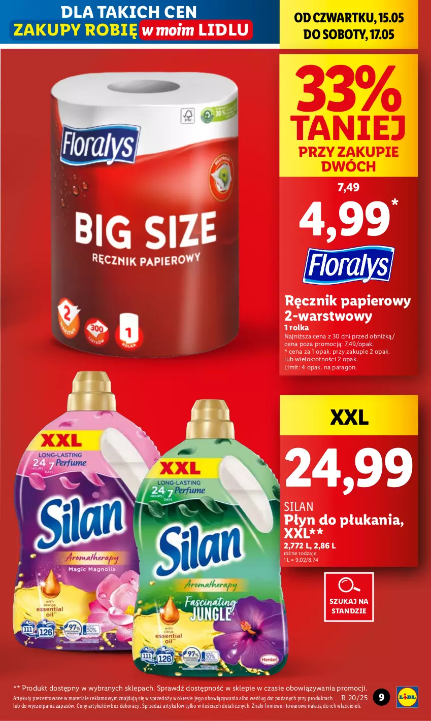 Gazetka promocyjna Lidl - GAZETKA - ważna 15.05 do 17.05.2025 - strona 9 - produkty: Papier, Płyn do płukania, Ręcznik, Silan