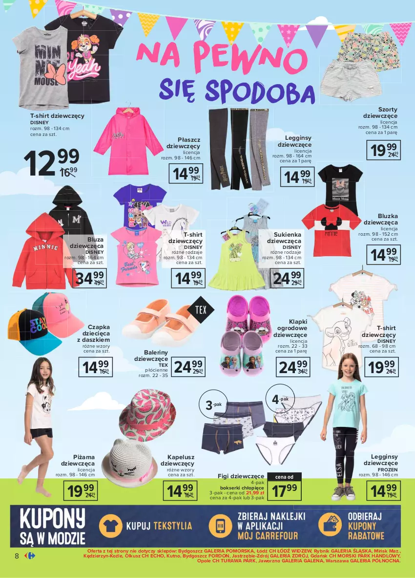 Gazetka promocyjna Carrefour - Gazetka Dzień Dziecka - ważna 17.05 do 01.06.2021 - strona 8 - produkty: Baleriny, Bluza, Bokserki, Czapka, Disney, Dzieci, Figi, Frozen, Gin, Klapki, Legginsy, Piżama, Płaszcz, Ser, Sukienka, Szorty, T-shirt