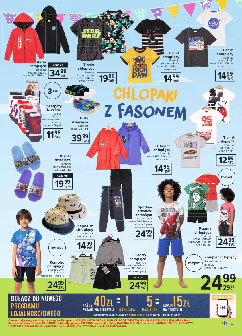 Gazetka promocyjna Carrefour - Gazetka Dzień Dziecka - ważna 17.05 do 01.06.2021 - strona 9 - produkty: Bluza, Buty, Dres, Dzieci, Fa, Karp, Klapki, Piżama, Płaszcz, Spodnie, Spodnie dresowe, Szorty, T-shirt