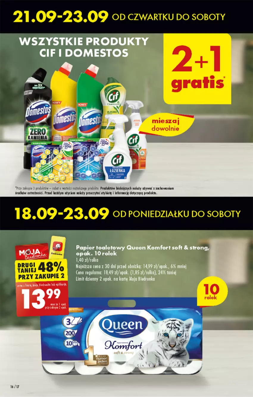 Gazetka promocyjna Biedronka - Od czwartku - ważna 21.09 do 27.09.2023 - strona 16 - produkty: Cif, Domestos, Papier, Papier toaletowy