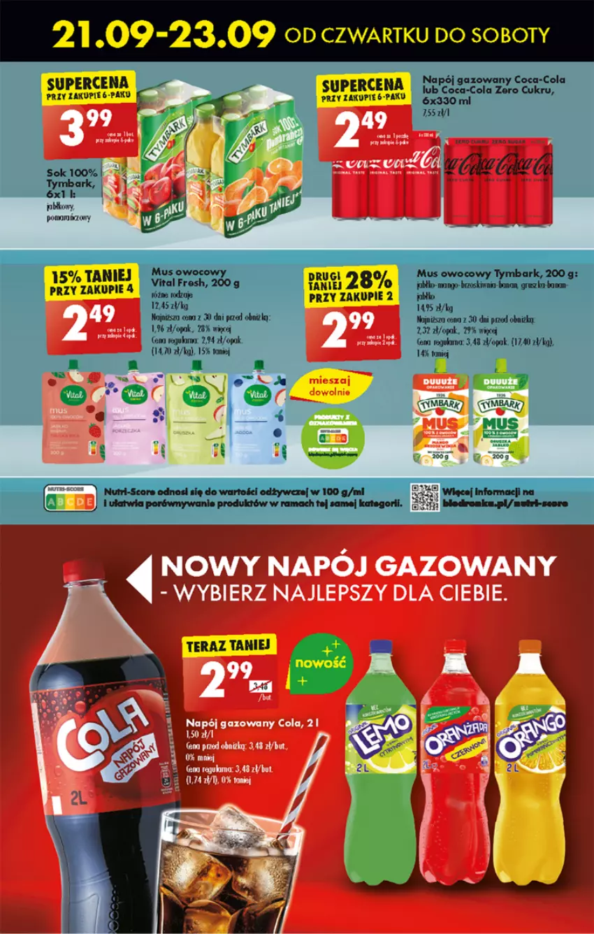 Gazetka promocyjna Biedronka - Od czwartku - ważna 21.09 do 27.09.2023 - strona 49 - produkty: Coca-Cola, Mango, Mus, Napój, Napój gazowany, Por, Rama, Sok, Tymbark