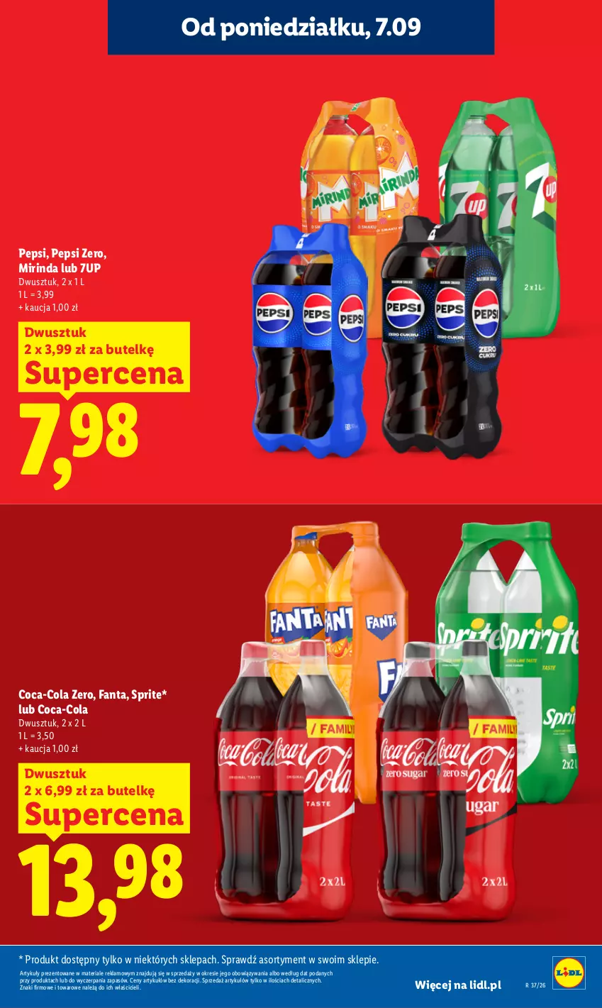 Gazetka promocyjna Lidl - Gazetka ważna od 7.09 do 9.09 - ważna 07.09 do 09.09.2026 - strona 19 - produkty: 7up, Coca-Cola, Fa, Fanta, Mirinda, Pepsi, Sprite