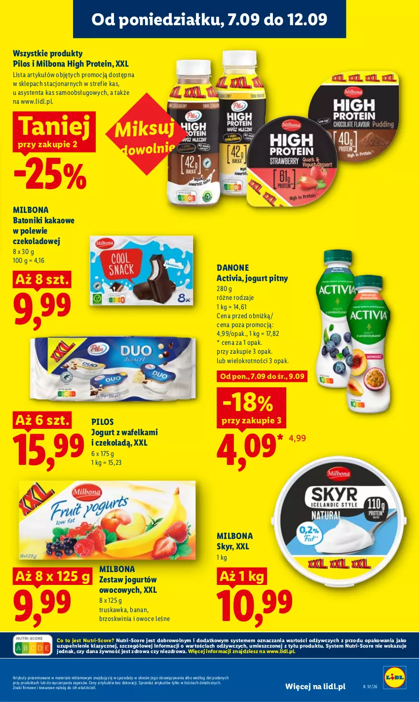 Gazetka promocyjna Lidl - Gazetka ważna od 7.09 do 9.09 - ważna 07.09 do 09.09.2026 - strona 41 - produkty: Activia, Baton, Danone, Jogurt, Jogurt pitny, Kakao, Owoce, Pilos, Tonik