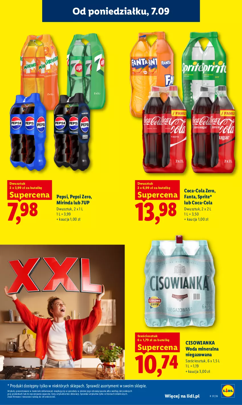 Gazetka promocyjna Lidl - Gazetka ważna od 7.09 do 9.09 - ważna 07.09 do 09.09.2026 - strona 47 - produkty: 7up, Cisowianka, Coca-Cola, Fa, Fanta, Mirinda, Pepsi, Sprite, Woda, Woda mineralna