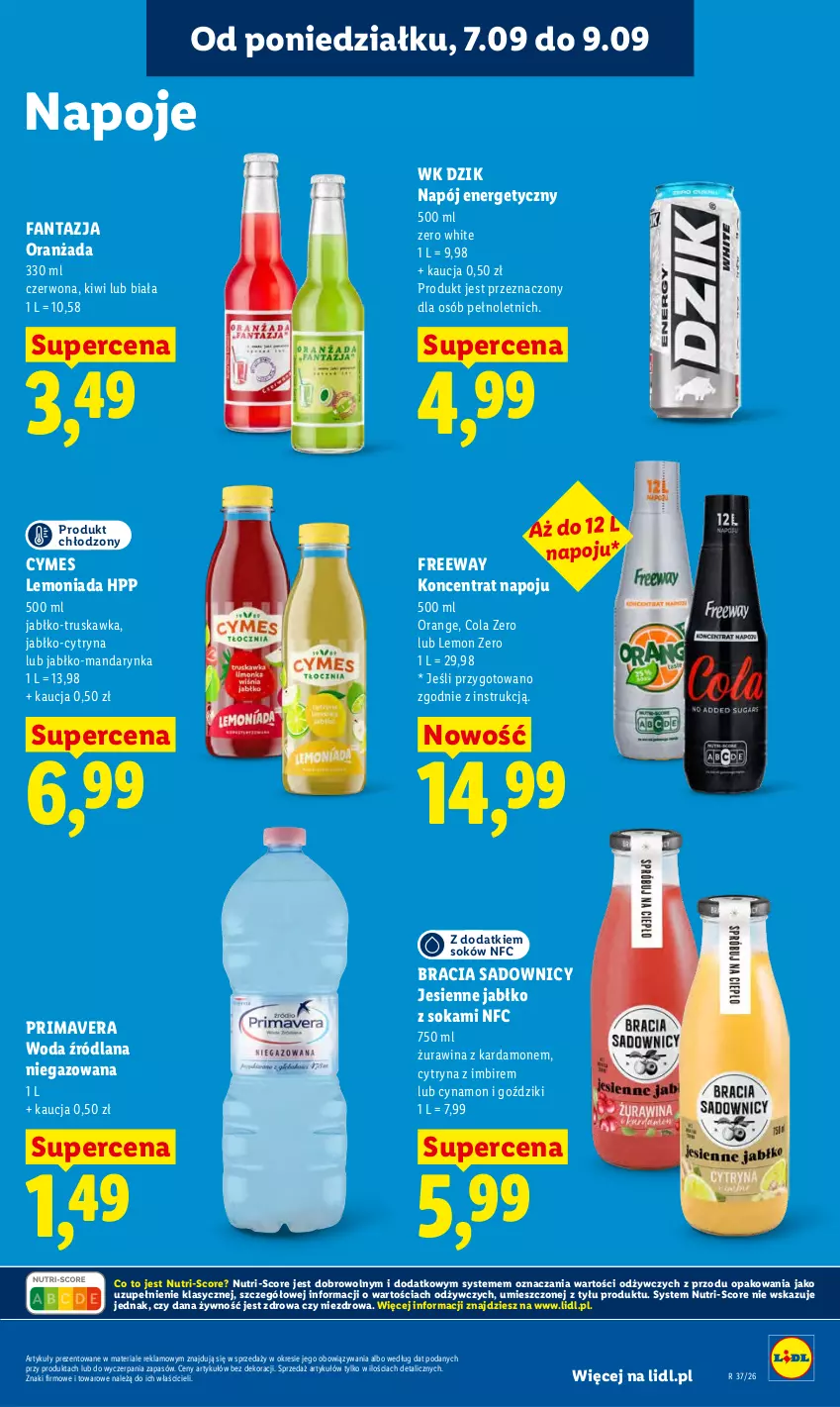 Gazetka promocyjna Lidl - Gazetka ważna od 7.09 do 9.09 - ważna 07.09 do 09.09.2026 - strona 69 - produkty: Fa, Fanta, HP, Imbir, Kiwi, LANA, Lemoniada, Napój, Napój energetyczny, Napoje, Oranżada, Prima, Primavera, Sok, Woda