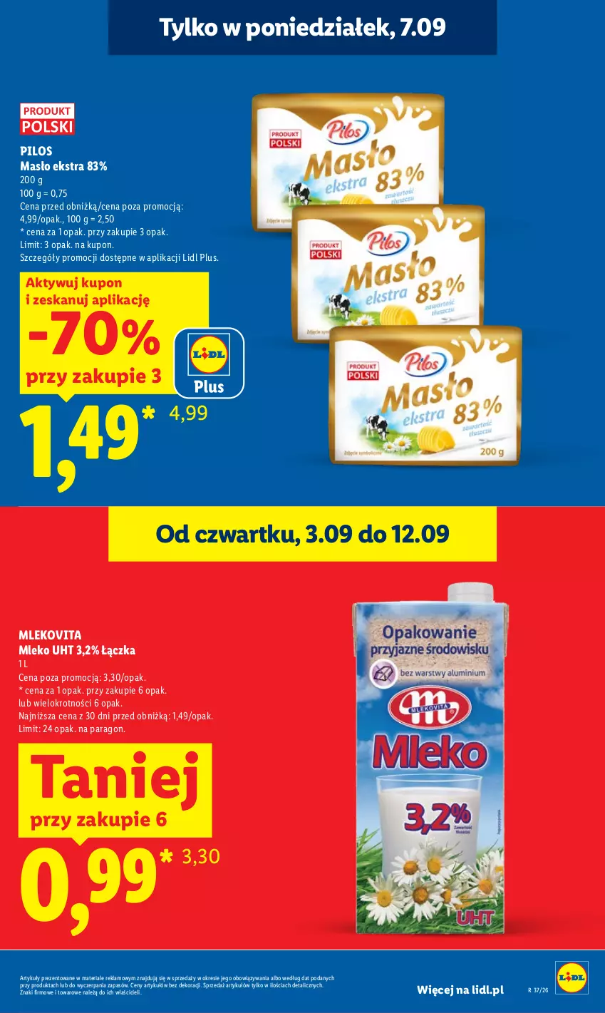 Gazetka promocyjna Lidl - Gazetka ważna od 7.09 do 9.09 - ważna 07.09 do 09.09.2026 - strona 7 - produkty: Masło, Mleko, Mlekovita, Pilos