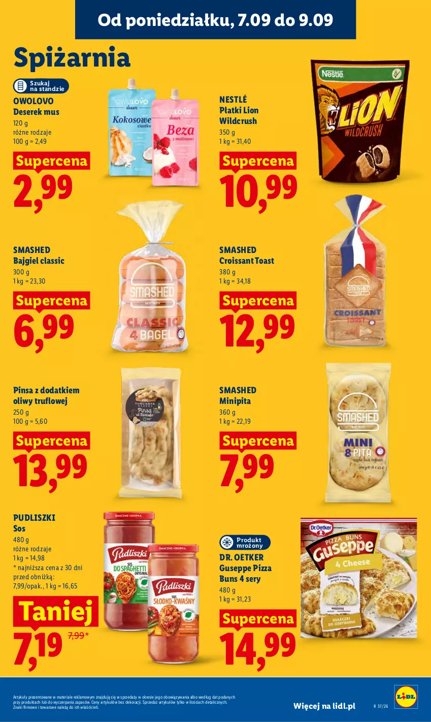 Gazetka promocyjna Lidl - Gazetka ważna od 7.09 do 9.09 - ważna 07.09 do 09.09.2026 - strona 79 - produkty: Croissant, Deser, Dr. Oetker, Lion, Mus, Nestlé, Pizza, Pudliszki, Ser, Serek, Sos