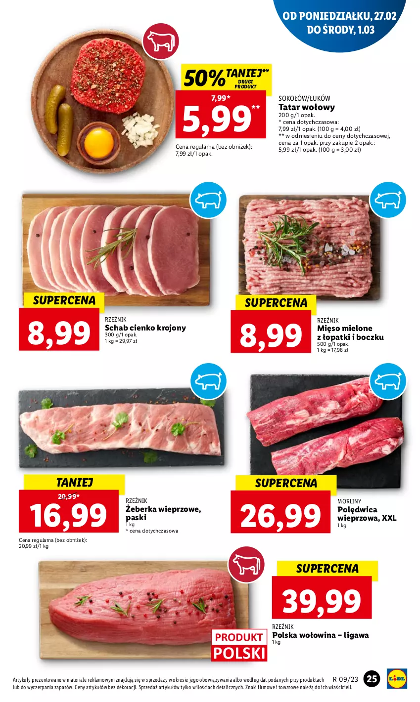 Gazetka promocyjna Lidl - GAZETKA - ważna 27.02 do 01.03.2023 - strona 29 - produkty: Mięso, Mięso mielone, Morliny, Polędwica, Sok, Sokołów, Tatar wołowy, Wołowina