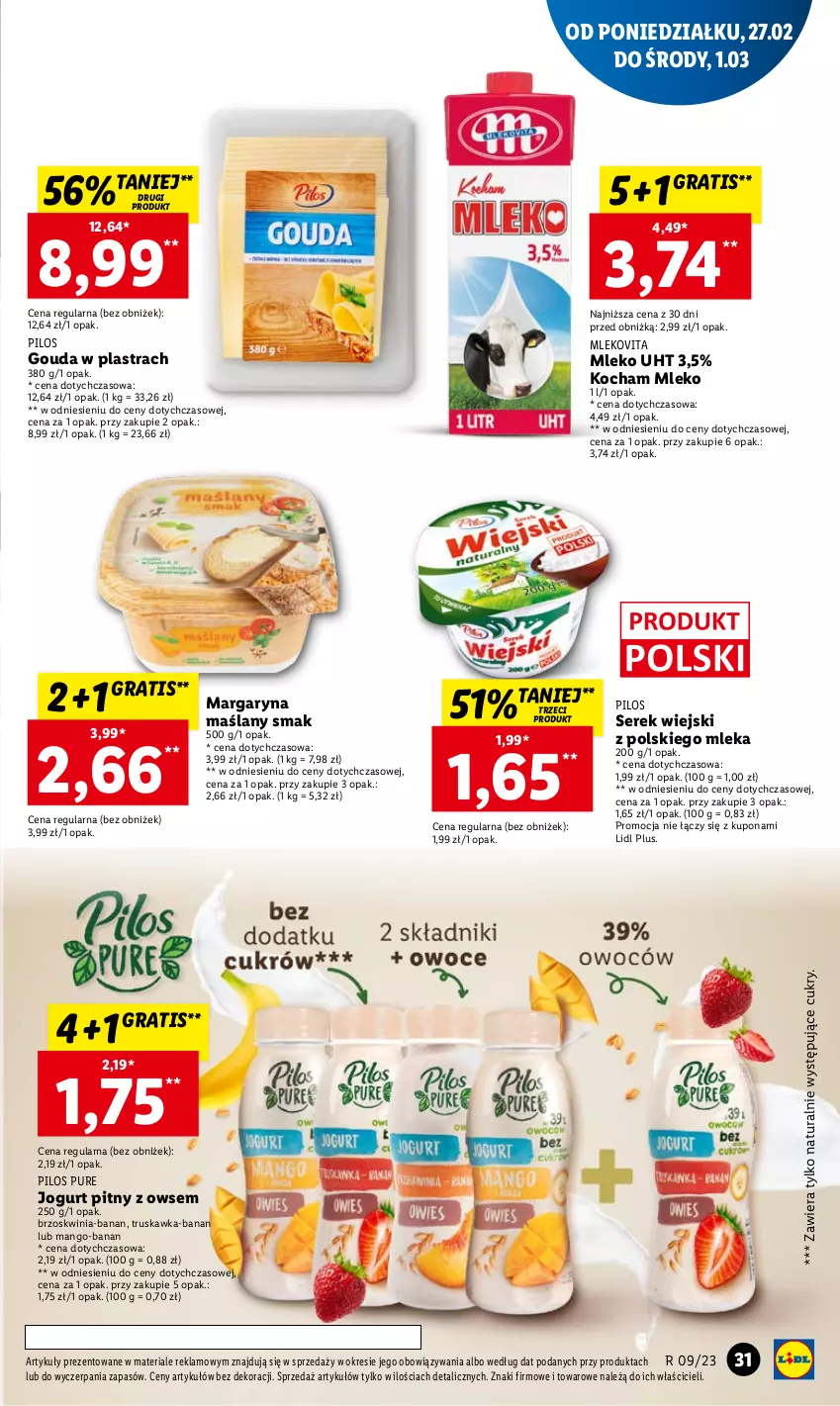 Gazetka promocyjna Lidl - GAZETKA - ważna 27.02 do 01.03.2023 - strona 35 - produkty: Gouda, Gra, Jogurt, Jogurt pitny, Koc, Mango, Margaryna, Mleko, Mlekovita, Pilos, Pur, Ser, Serek, Serek wiejski