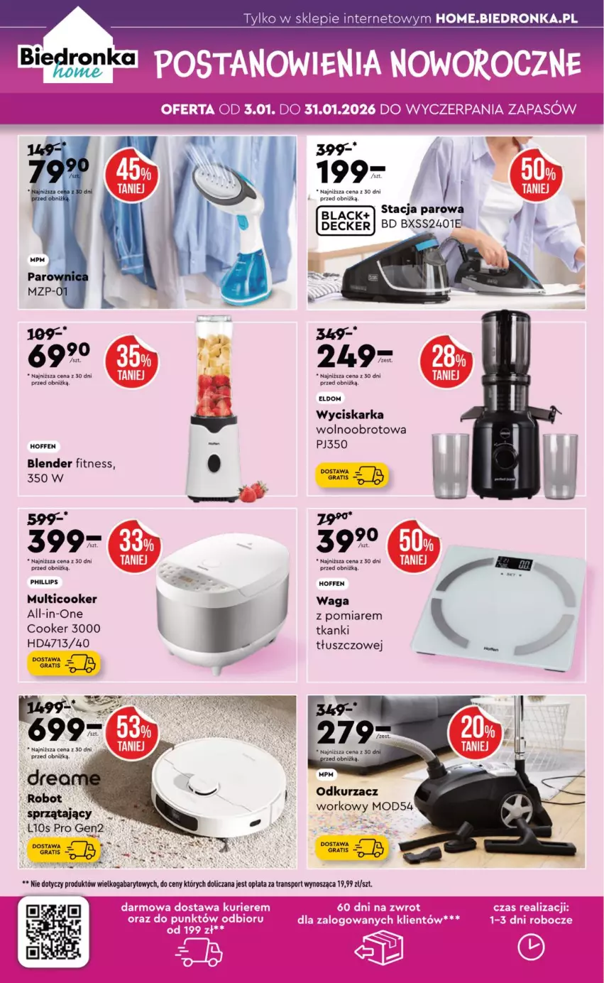 Gazetka promocyjna Biedronka - Home - ważna 03.01 do 10.01.2026 - strona 4 - produkty: Blender, Fa, Gra, Lack, LG, Odkurzacz, Robot, Waga, Wyciskarka, Wyciskarka wolnoobrotowa